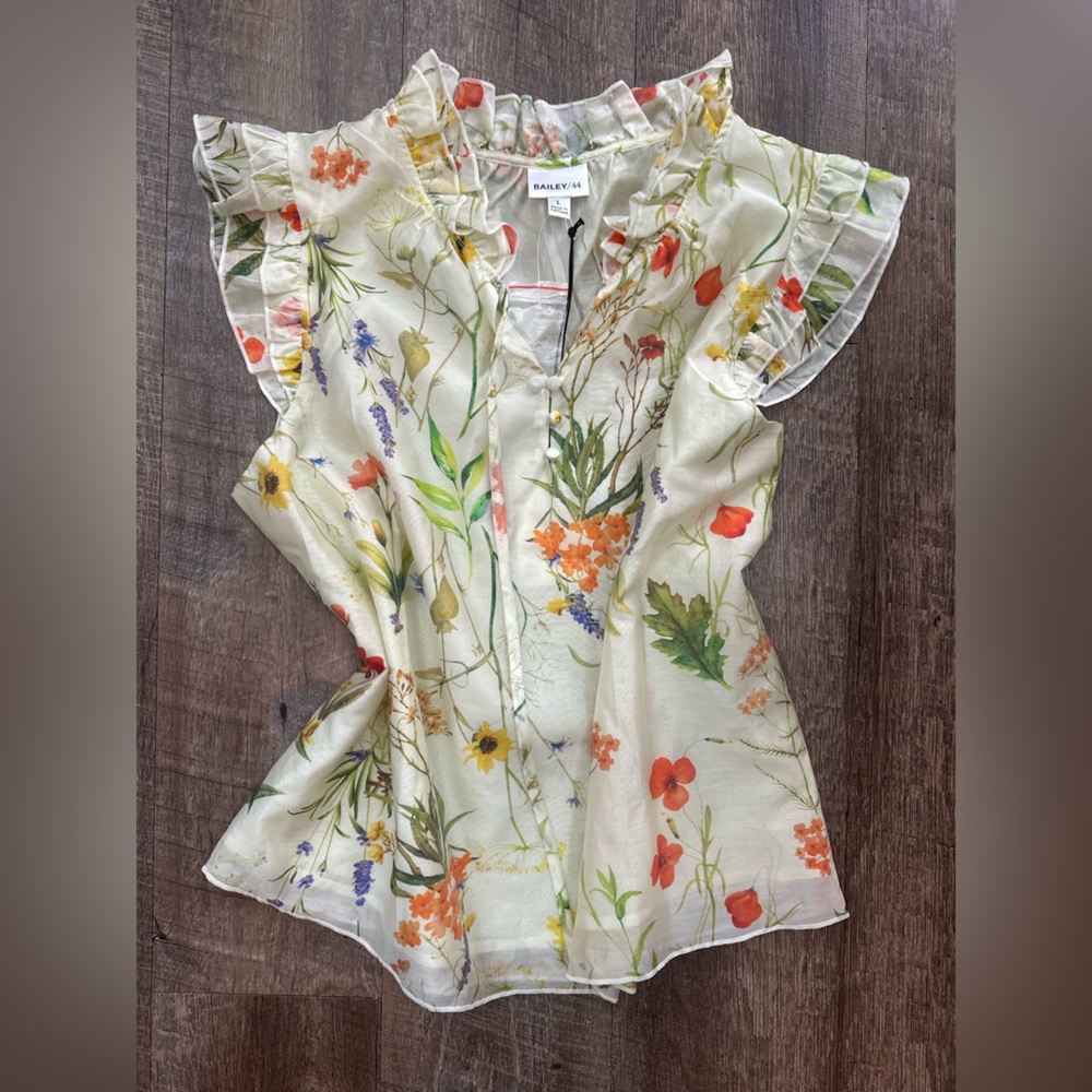 Bailey 44 Mandarin Collar Ruffled Blouse Cream and Orange
